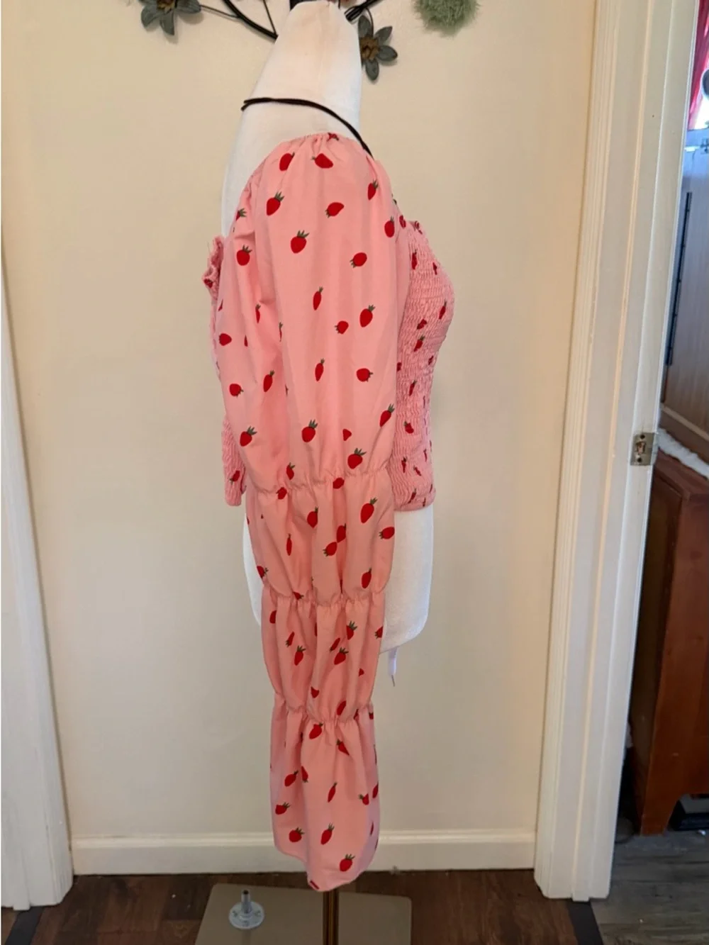 Pink Strawberry Smocked Square-Neck Crop Top plus size by SHEIN - Picture 8 of 13